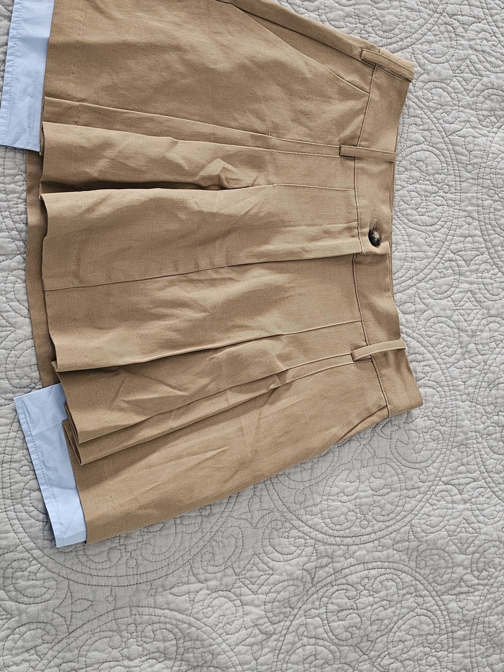 Zara Tan Pleated Mini Skirt with Light Blue Lining